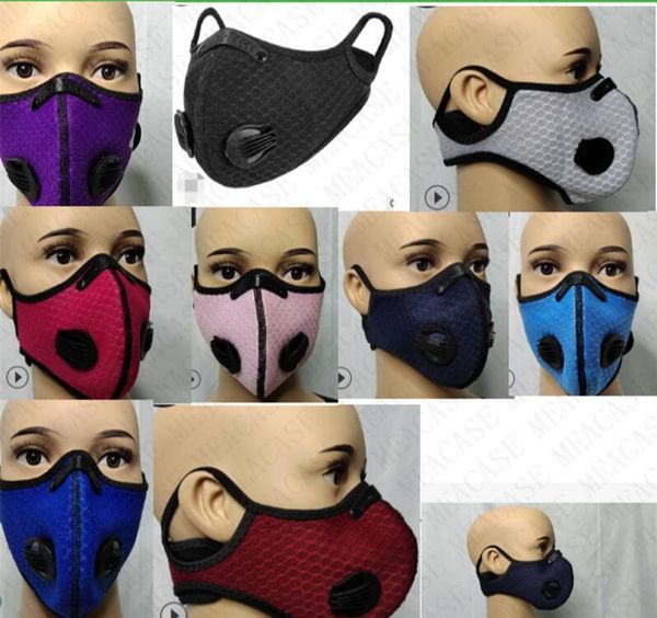 

women men designer breather value mask with filter outdoor sport bicycle cycling masks dustproof anti wind riding face masks 10 colors d7712, Blue