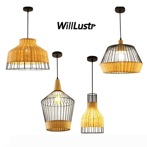 

hand knitted bamboo pendant lamp retro iron industial suspension hanging light l restaurant club lounge dining room bedroom