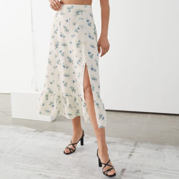 

floral print womens midi skirt high waist 2020 summer split ruffles female long skirts, Black