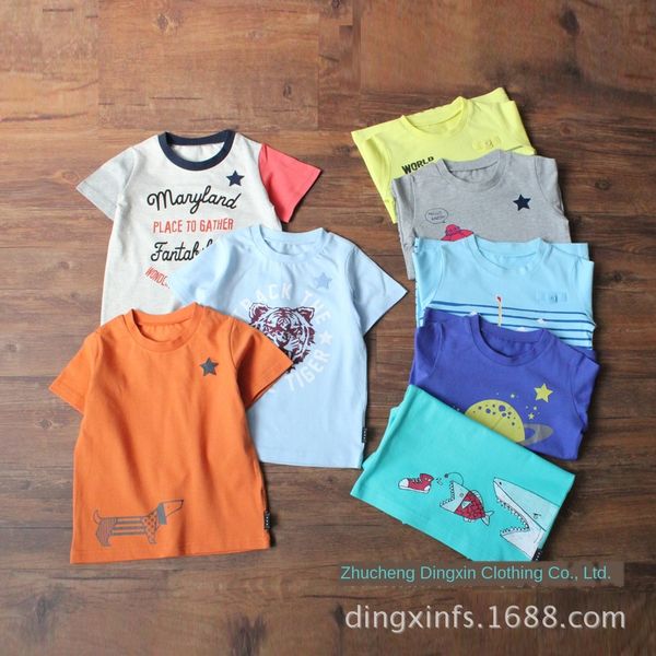 

rtm8c new qianqujia summer boy half sleeve clothing children's pure cotton short sleeve t-shirt baby children's wear round collar, Blue