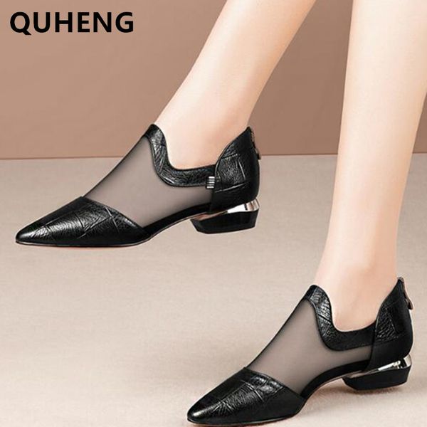 

2020 women's sandals pointed mesh pumps female sandalias summer new leather cutout cool woman shoes office party ladeis shoes, Black