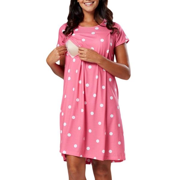 

breastfeeding nightgown polka dot robe maternity short-sleeved pajamas, White