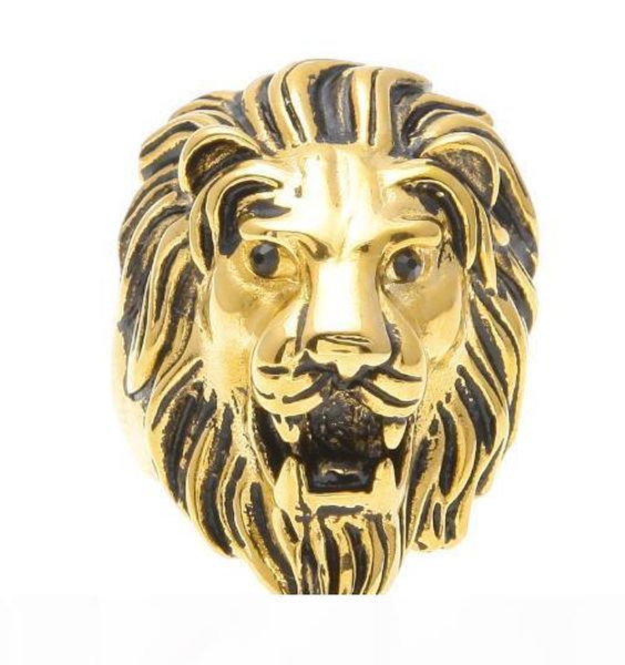 

hiphop men's man no fade big ring exaggerated lion head ring with black rhinestone jewelry us size 7 8 9 10 11 12 13 14, Golden;silver
