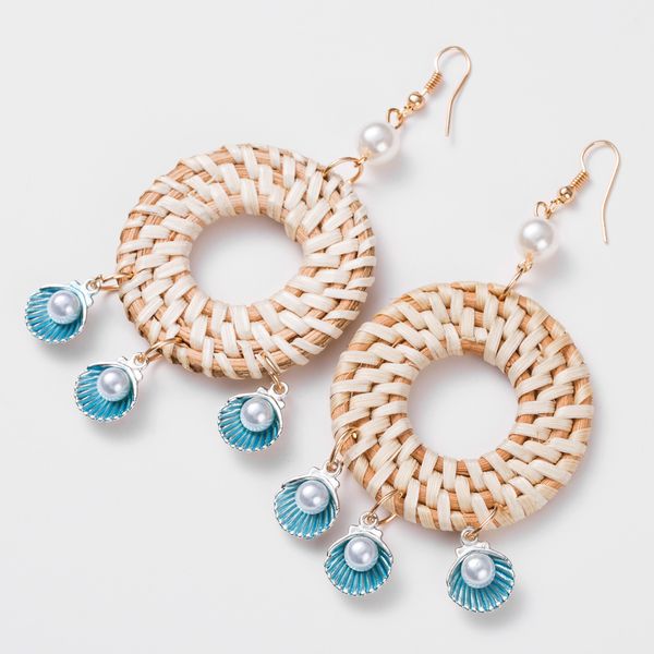 

exaggerated multi-layer alloy shell with pearl cane woven earrings female temperament earring, Golden