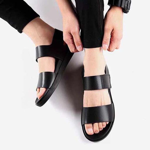 

sandals shoe real leather slides slippers shoes for man woman eu:35-45 p155, Black