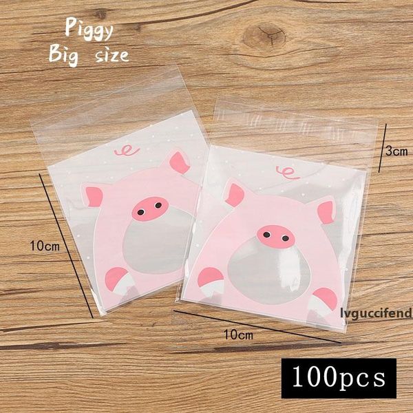 

100pcs/lot homemade cookies packaging bag transparent white dot cute pig head snack packaging party baking candy bag 10x10