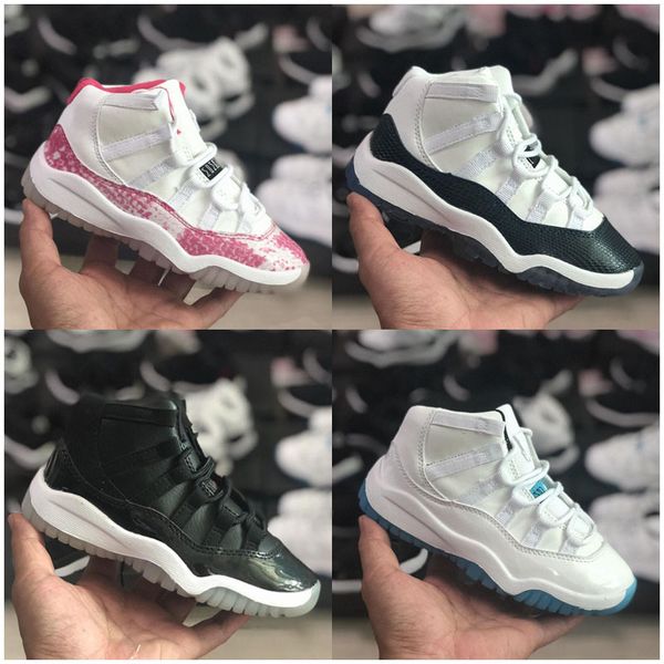 

kids 11 11s space jam bred concord gym red basketball shoes children boy girls white pink snakeskin nakeskin jordan retros, Black