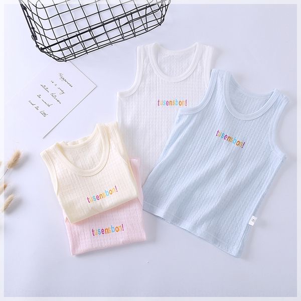 

qinggu qinghuai wavy children's men's and women's baby pure cotton ultra-thin hollow base vest vest, Blue