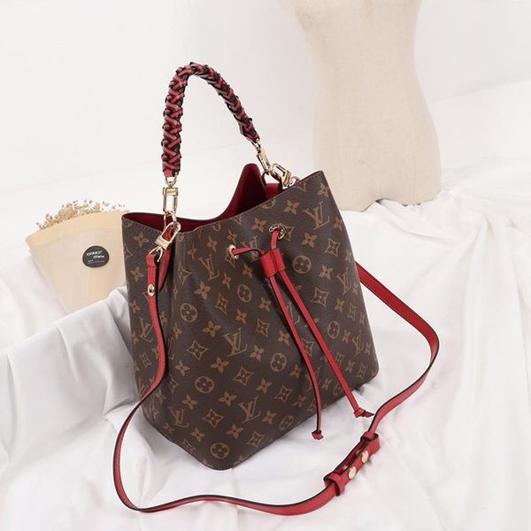 

vintage fashion womens leather bucket bag handbag drawstring shoulder bag messenger crossbody bags handle tote luxury bags