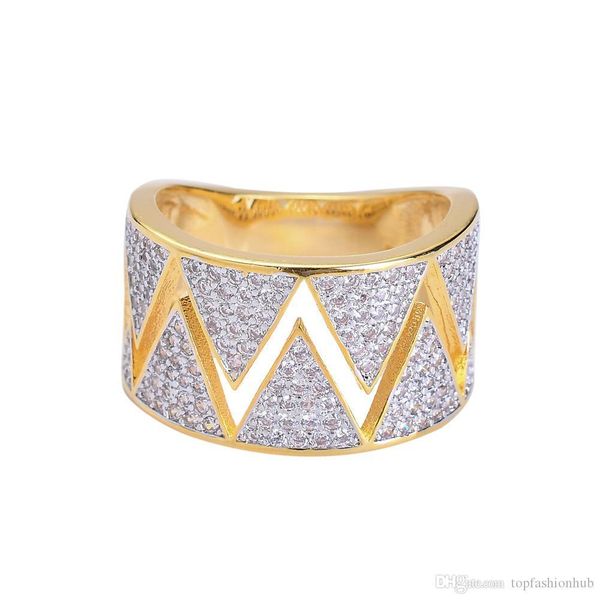 

hip hop men's ring triangular zircon micro-inlay ring gold and silver two colors plated copper ring, Golden;silver