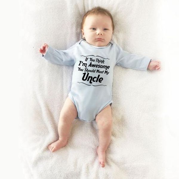 

baby funny bodysuit if you think i' awesome you should meet my uncle newborn infant boys girls long sleeve onesie clothes, Blue