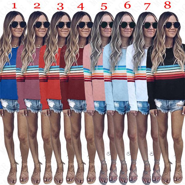 

2020 полосатый толстовка с длинным рукавом рубашки женщин лето осень весна пуловер tops толстовка девушки o-образным вырезом блузки толстовк, Black