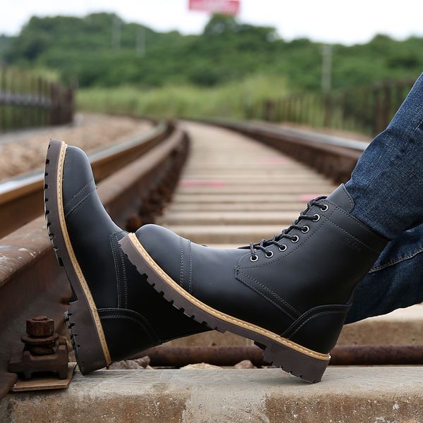 

high shoes with altos leather for hombre highmen sneakers boots stylish casual man safety altas fashion streetwear quality, Black