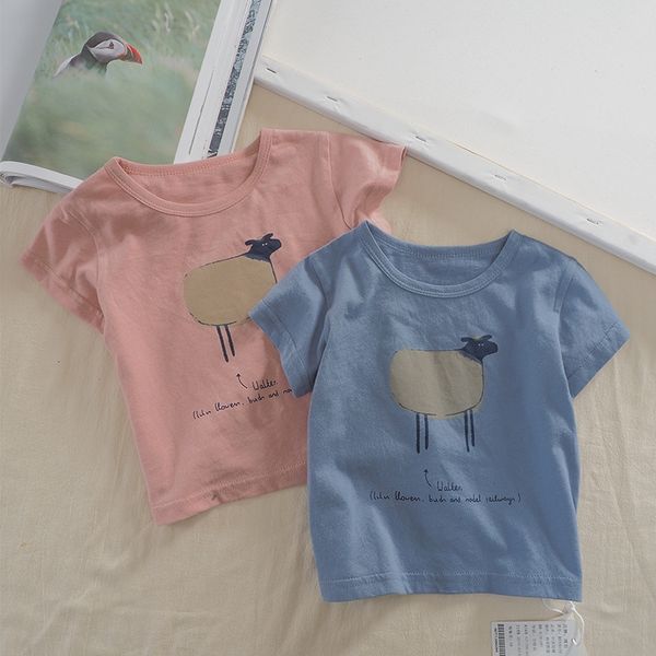 

6ctm7 2020 new kids baby all-cotton t-shirt korean short-sleeved foreign flavor cotton t-shirt children's wear children's children, Blue