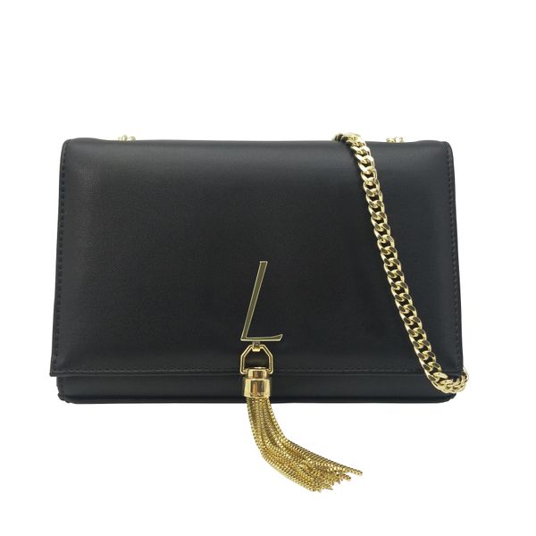 

2020 new women's shoulder bag classic black messenger bag gold tassel handbag pu leather of postage