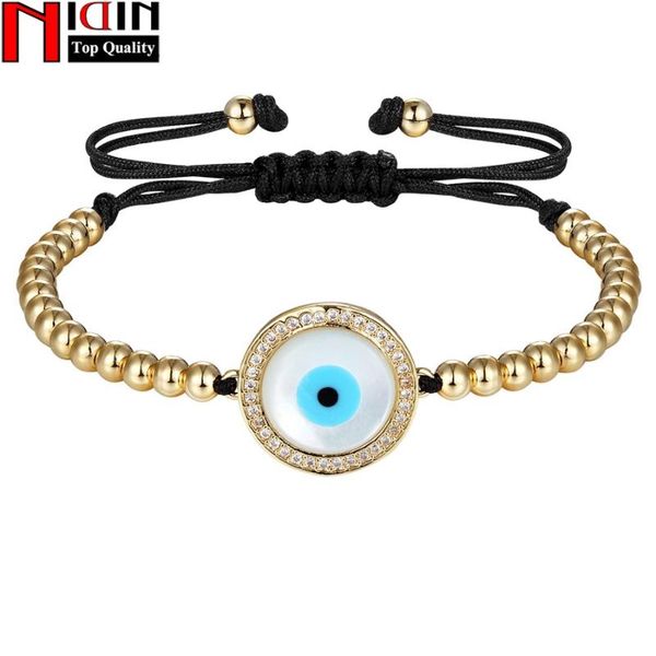 

luxury natural seashells eyes gold color chain link bracelet for women ladies shining cubic zircon charm jewelry adjust size, Black