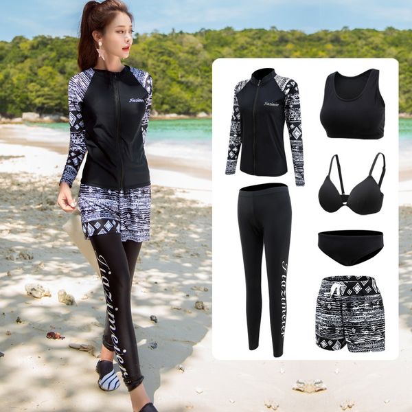 

qshwx 20 new korean women's split snorkeling swim diving swim diving long-sleeved trousers sun-proof quick-drying surfing suit jellyfis, Gray;blue