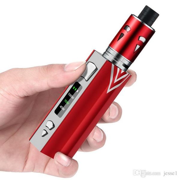 

Authentic 100w vape mod Starter Kit 2000mah battery Vaporizer Kit Shisha Pen Hookah Metal Body Electronic Cigarette Vape mod with tank