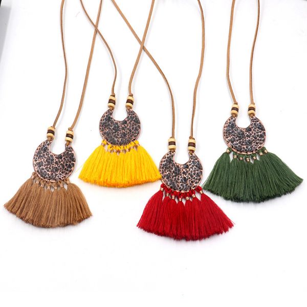 

12 styles bohemian ethnic tassel pendant necklace for women sweater leather rope chain choker clothing jewelry accessories gift h781f, Silver