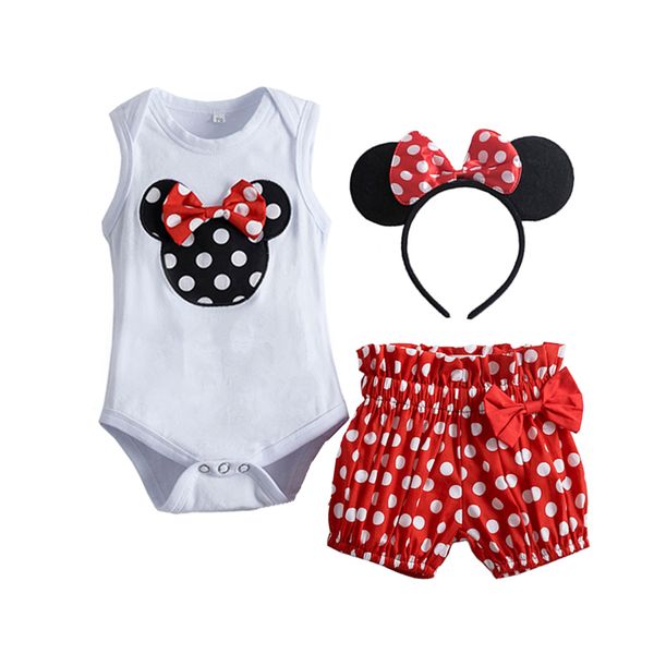 

kids baby girl clothes sets summer sleeveless t-shirt polka dot shorts pants clothes mouse hairband 2 year girls outfits, White