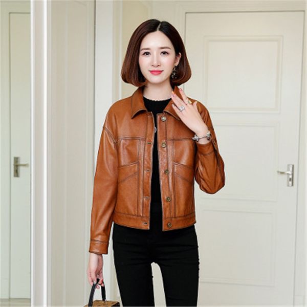 

2020 women spring genuine real sheep leather jacket r25, Black