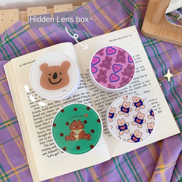 

korean style simple cute little bear pupil nursing glasses ins cartoon invisible glasses companion dual-box portable care box, Blue