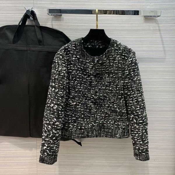 

women wool tweed jacket short coats fashion all-match casual chic o-neck long sleeve cardigan coat top, Black;brown