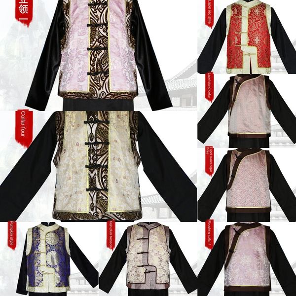 

men's chinese style vest ancient costume ancient costume spring and autumn new sleeveless student straight vest, Black;white