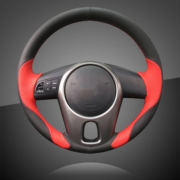 

auto braid on the steering wheel cover for kia forte 2009-2014 soul 2010-2013 rio 2009-2011 hand sewing car steering wheel cover