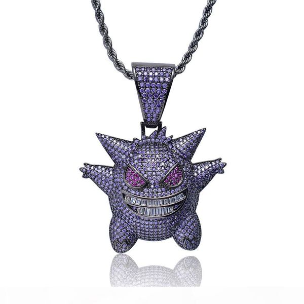 

18k gold plated gengar pendant necklace iced out cz necklace with rope chain gold silver color charms chain jewelry gifts