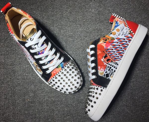

original box] france desingers party shoes white/red leather nails spikes red bottom sneakers suede leather 4 seaons wear, 35-46, Black