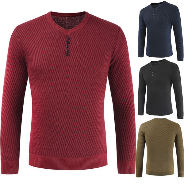 

e-baihui 2021 autumn and winter men's new v-neck sweater knit sweatshirt 5 button sweater men men's casual slim hoodies 1808-dl169, White;black