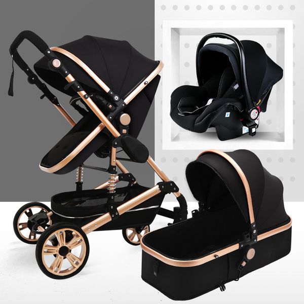 Multifuncional 3 no designer de marca 1 Luxo carrinho de bebê carrinho de bebê carrinho de carrinho de carrinho dobrável de ouro recém -nascido