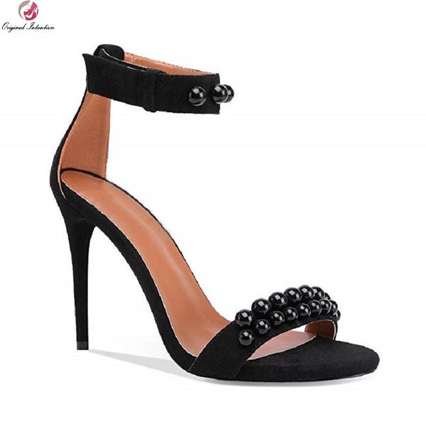 

woman high heels sandals summer cover heel string bead thin heels party dress wedding high women shoes large size 35-45, Black