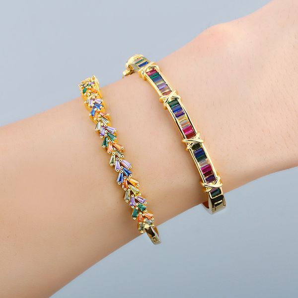 

flola rainbow bracelets bangles for women multicolor crystal cubic zirconia bangle pave copper wholesale jewelry gifts brtc46, Black