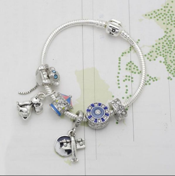 

мода 18 cm браслет 925 серебро браслеты для женщин royal crown браслет фиолетовый кристалл бусы diy ювелирные изделия рождественский подарок, Black