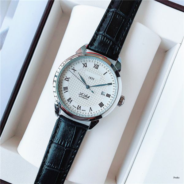

2021 luxury mens watches 41mm automatic mechanical watch designer wristwatches 1853 brand leather strap casual sports style, Slivery;brown