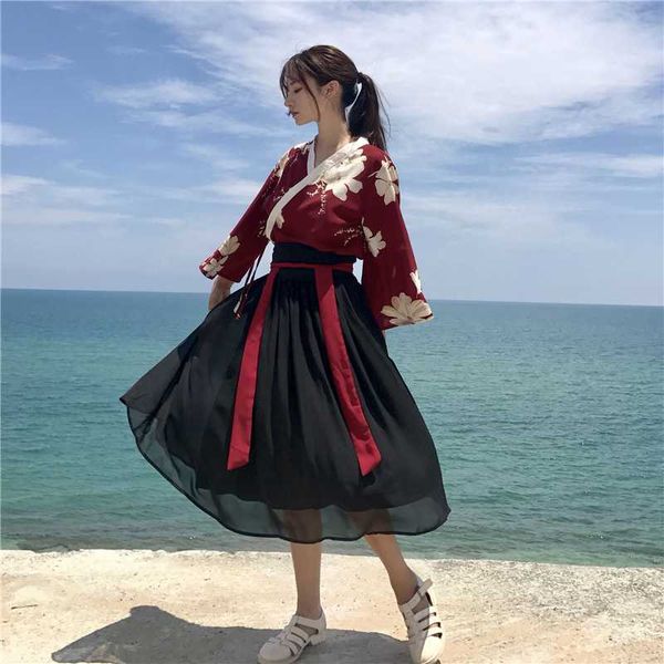 

retro japanese style vintage haori kawaii girls women foral kimono dress for party yukata asian clothes skirts vestidos sale, Red