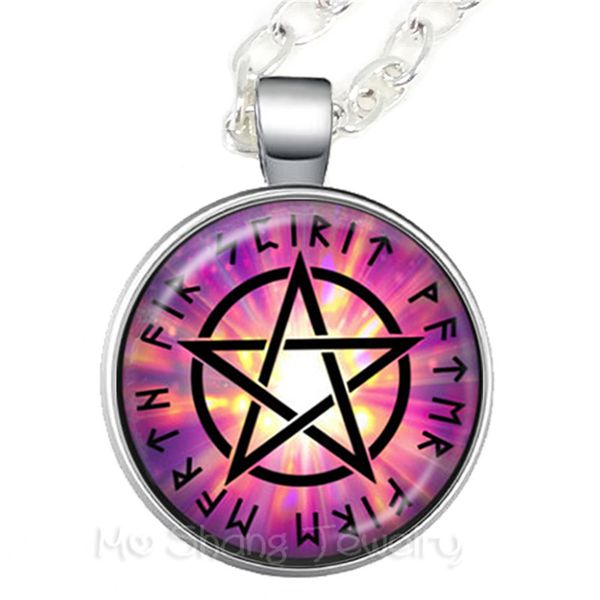 

supernatural pentagram necklace glass cabochon wicca pagan gothic pentagram pentacle star crystal pendant five pointed star gift, Silver