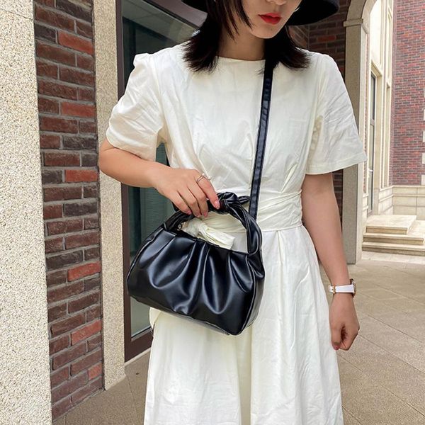 

women handbags korean lady fashion pu luxury ladies all-match shoulder ruched solid color messenger bag solid women bolsos