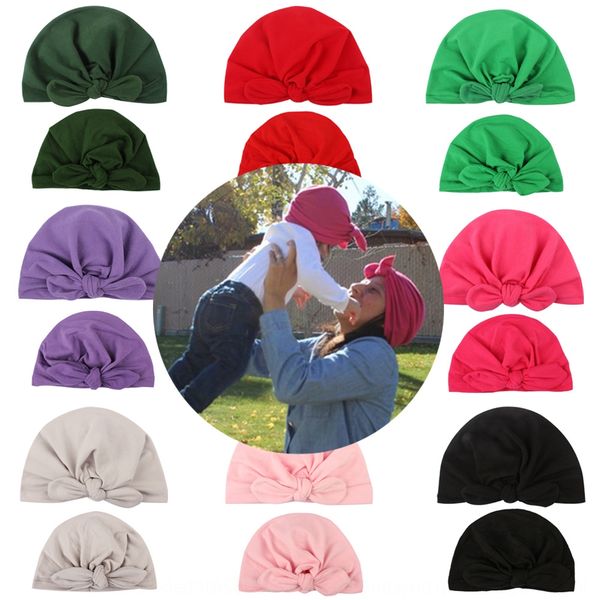 

new mother set parent-child solid color rabbit pullover baby cap baby cap ear india hat children's pullover hat, Blue;gray