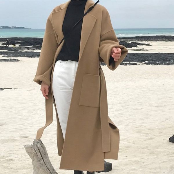 

cashmere coat women 2020 autumn and winter loose long big oversize long casual, Black