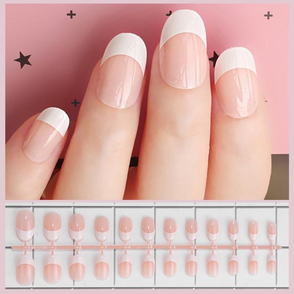 

24pcs/set french false nail tips natural light pink fake nails art full cover artificial acrylic diy nail manicure tool, Red;gold
