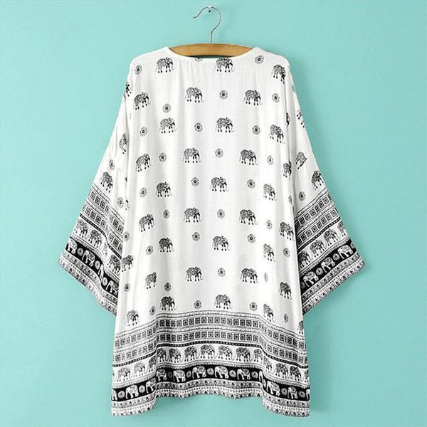 

women jackets and coats size plus women elephant fashion printed half sleeve kimono cardigan blouse cover up, White