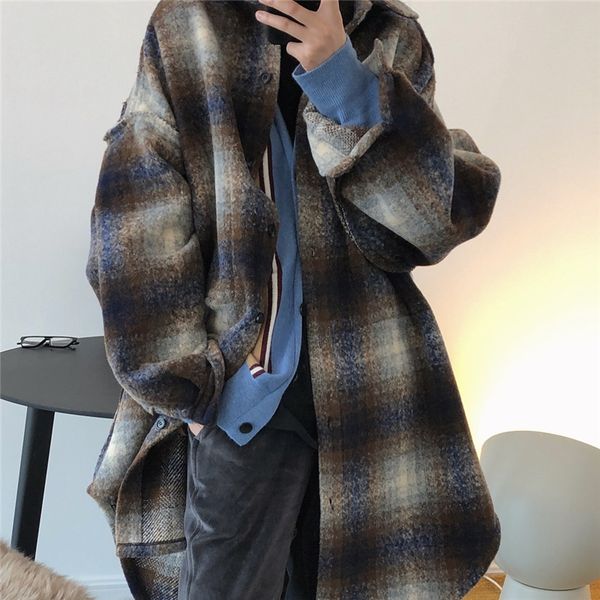 

2020 new winter woman fashion woolen cloth coat female lattice jacket lady shirt casual overcoat girl outerwear, Black