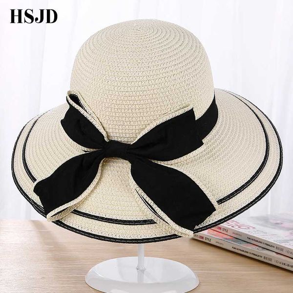 

2020 summer hats female black ribbon bow straw hats wide brim beach fashion sun elegant lady's vsior from the sun cap, Blue;gray