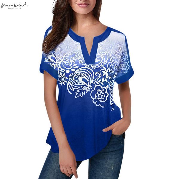 

women shirts printed gradient v neck casual printed short sleeve split neck elegant summer blouse shirts, White