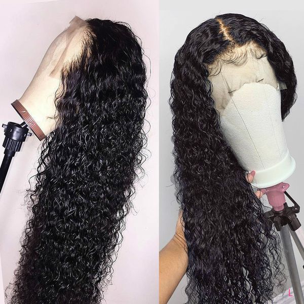 

26inch natural color kinky curly lace front long curly wig human hair wigs for black women malaysian curly wig 150% density remy wigs, Black;brown
