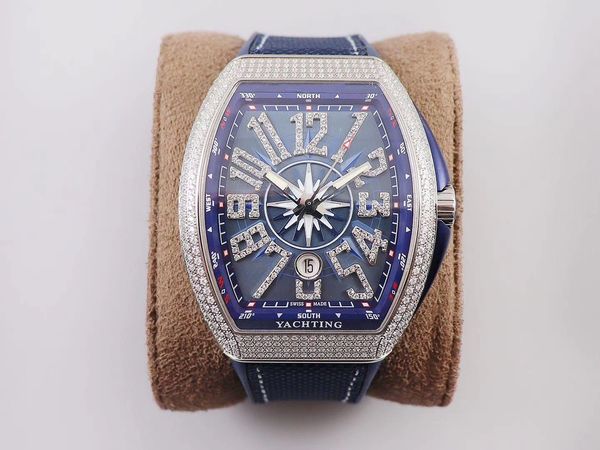 

zf blue - men's collection v45 yacht watch, all hand set brick, 45mm, 9015 movement, natural rubber, Slivery;brown