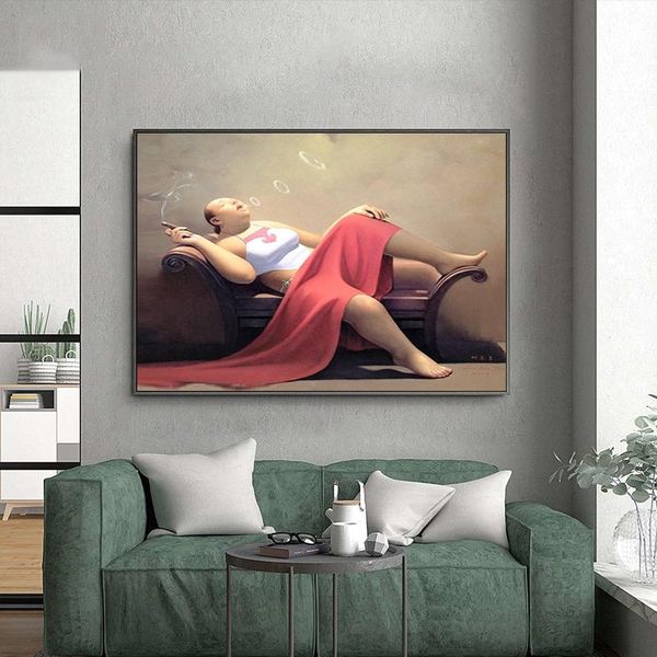

китайских сигареты жир женщина картина масло canvas art poster и распечатки стена искусства для гостиной home decor (без рамки